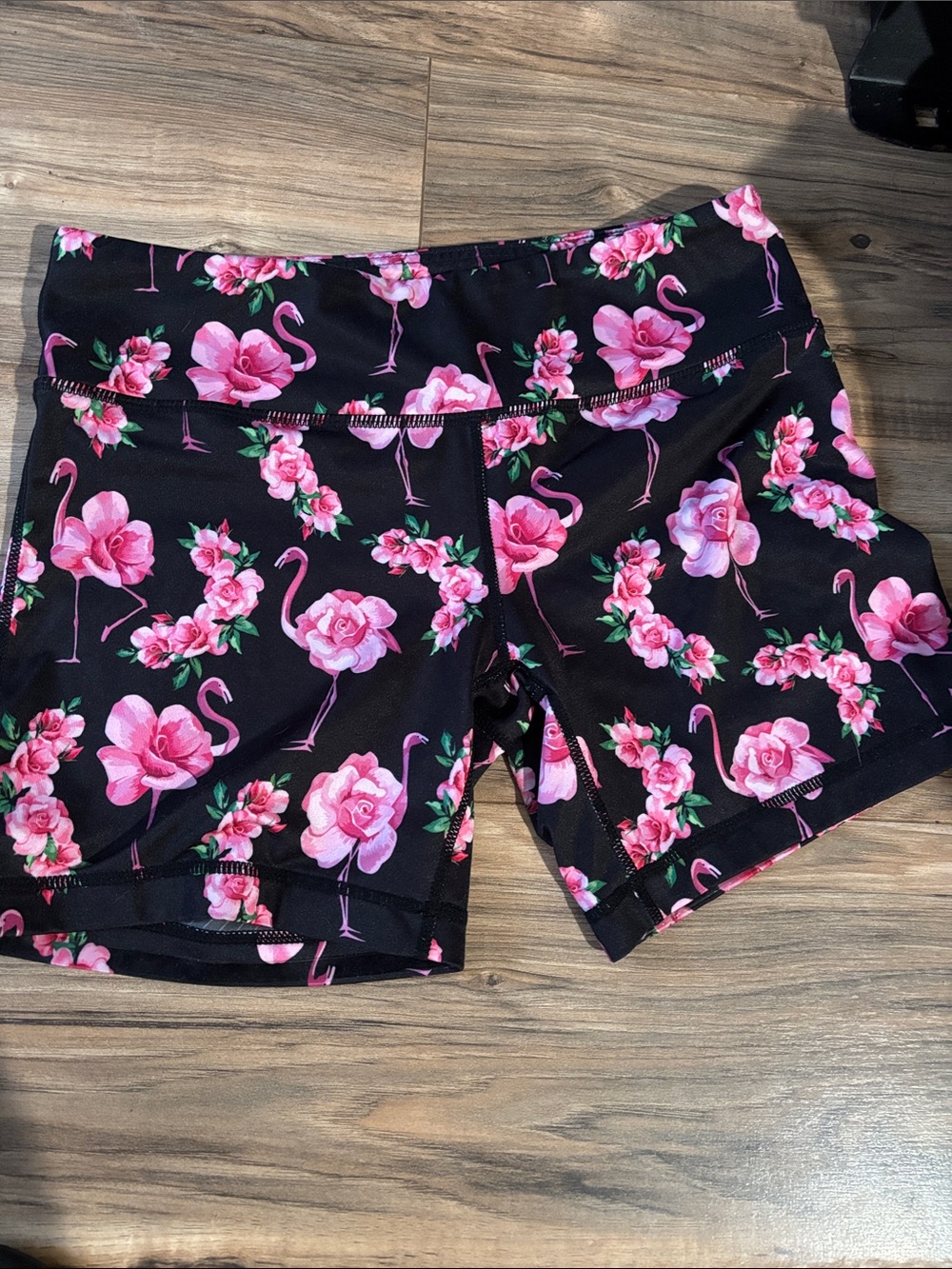 Women’s Black Floral & Flamingo Bike Shorts